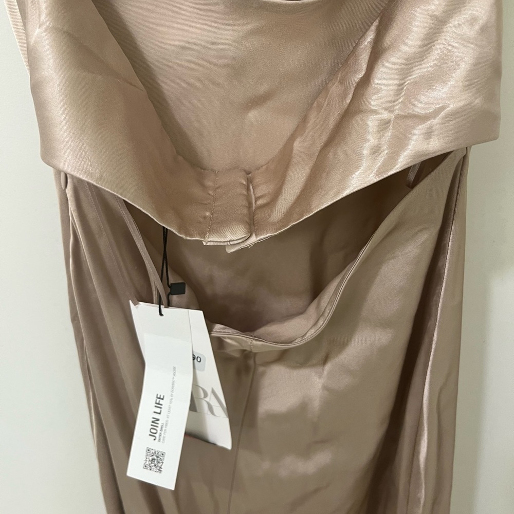 Zara Beige Satin Slip Dress - Picture 5 of 8